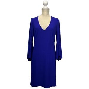 Lauren Ralph Lauren Royal Blue Flounce Sleeve Jersey Dress 10 Elegant Chic